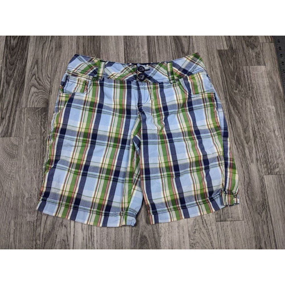 (3/$35) NOBO No Boundaries Juniors 3 Plaid‎ Multi-Colored Bermuda Shorts